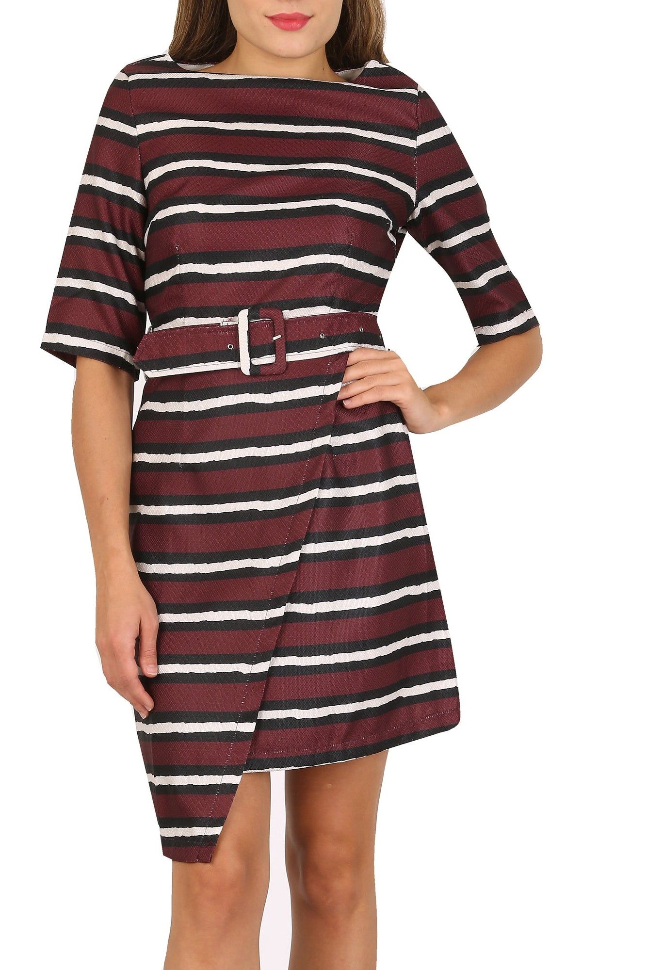 Cutie London Striped Faux Wrap Mini Dress with Belt
