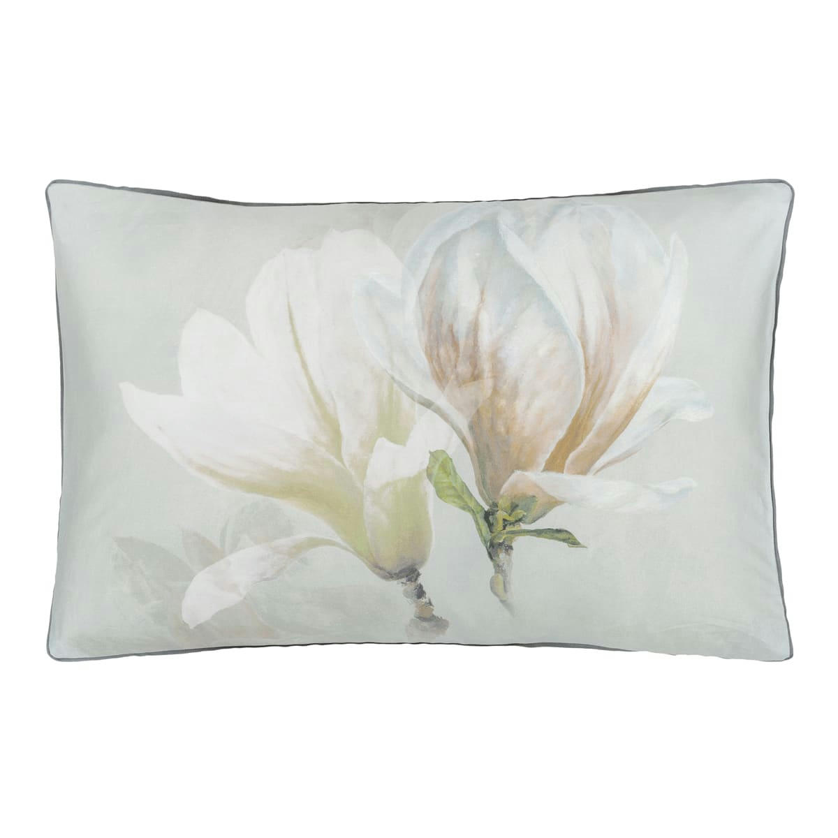 YULAN MAGNOLIA - Taie d'oreiller en satin de coton gris 50x75