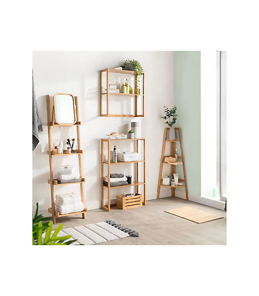 Etagère de rangement d'angle 3 niveaux en Bambou H 103 cm