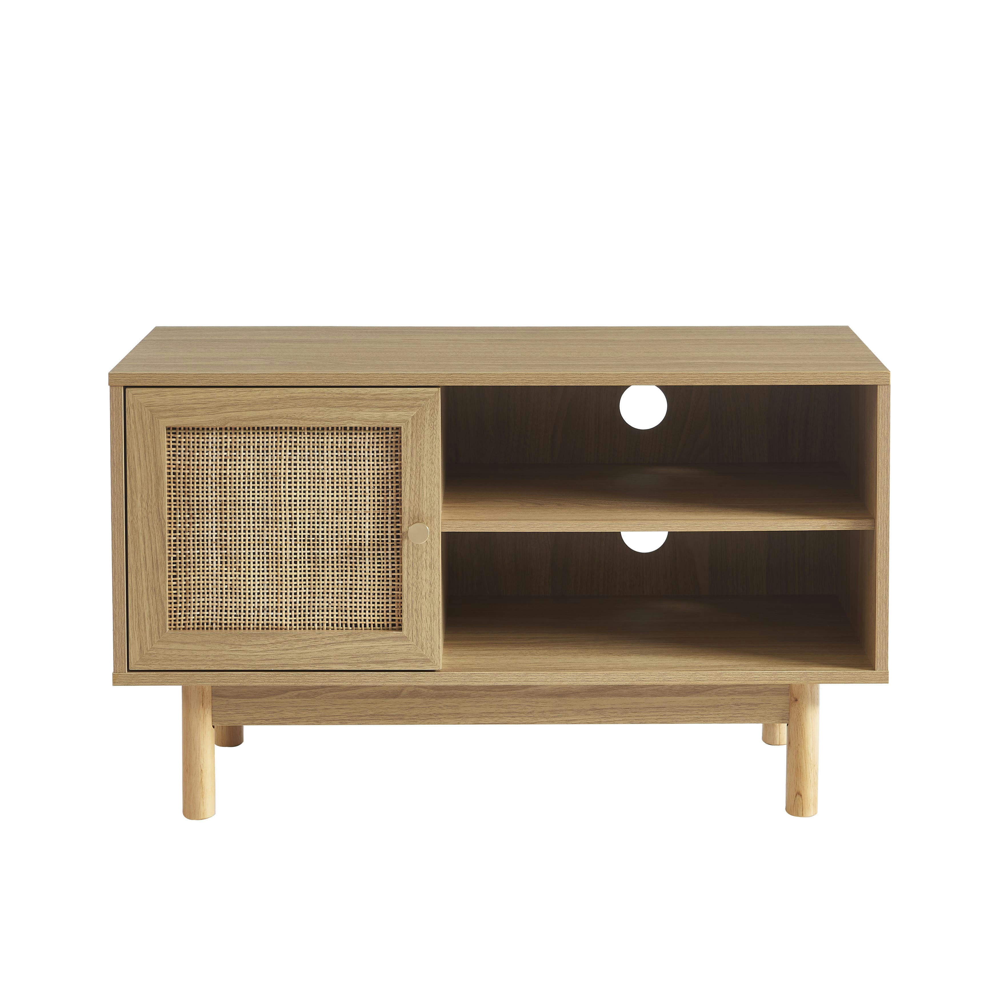 HELENA - Meuble tv  effet chêne et cannage rotin 90cm