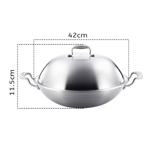 SOGA 2X 3-Ply 42cm Stainless Steel Double Handle Wok Frying Fry Pan Skillet with Lid