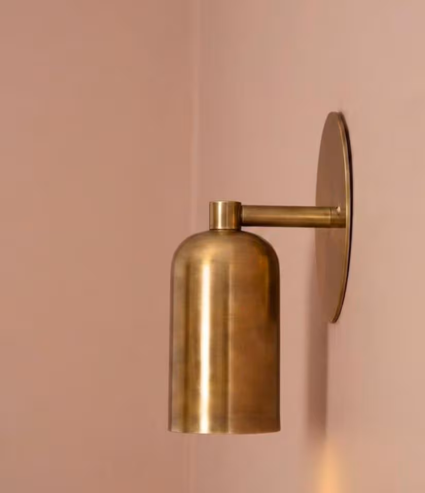 Mid-Century Modern Aged Brass Cylinder Wall Sconce