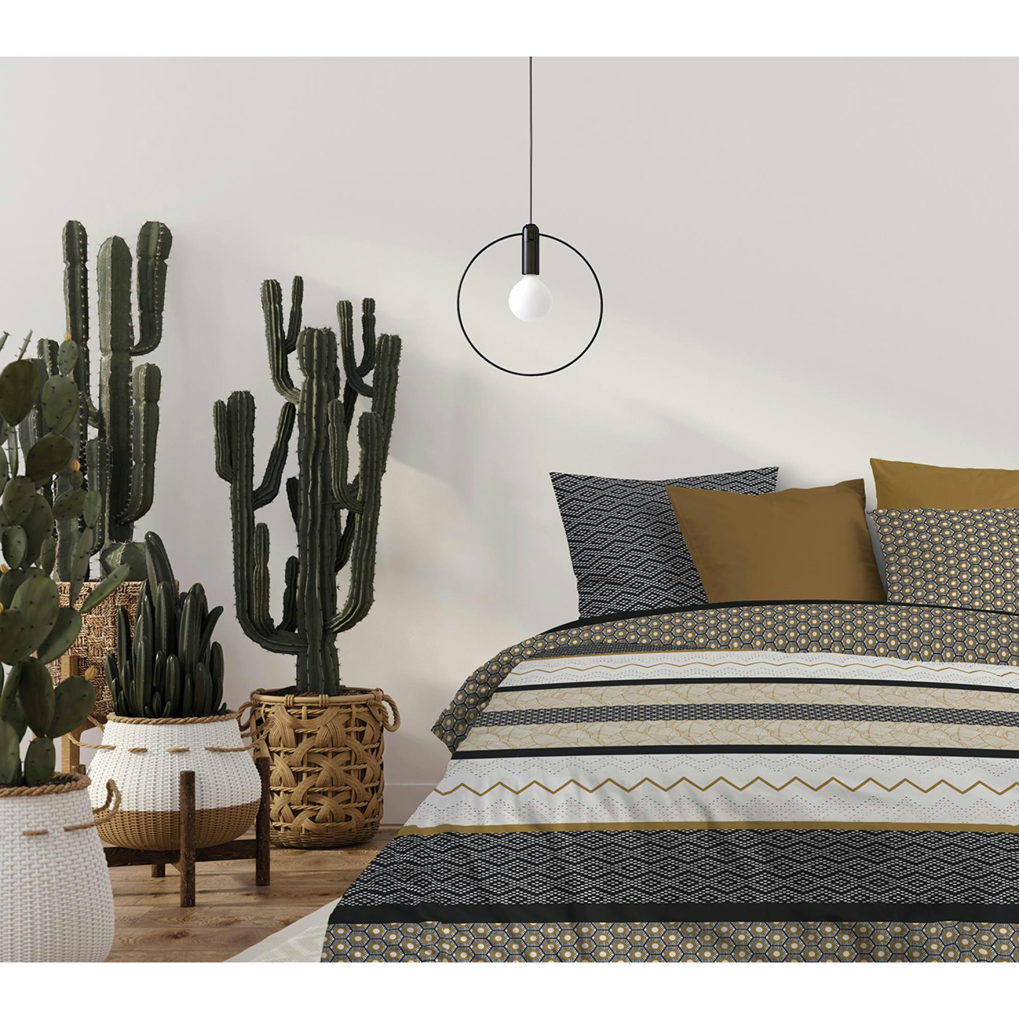 MEZOA - Parure de lit 2 personnes  avec housse de couette et taies d'oreiller