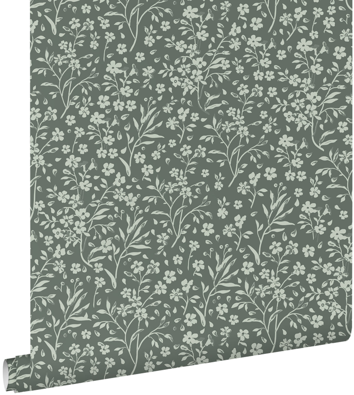 ESTAhome behang bloemetjes vergrijsd groen - 53 cm x 10.05 m - 139878