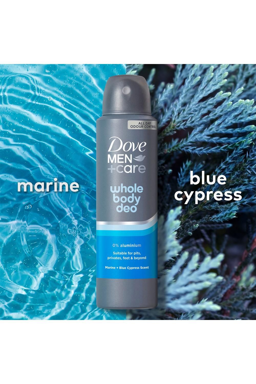 Dove Men Care Whole Body 72H Deodorant Spray Marine&Blue Cypress 150ml,6pk