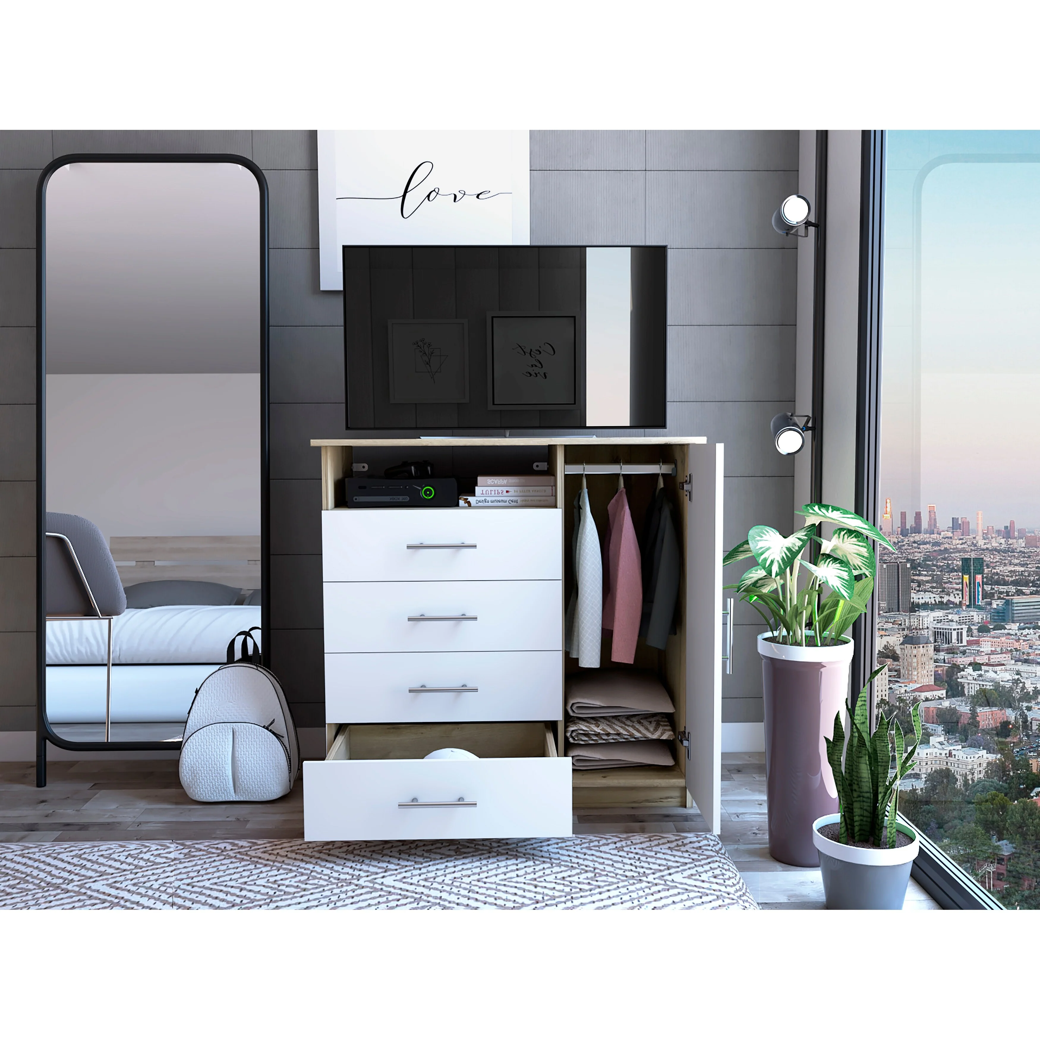 Baylon 4-Drawer 1-Shelf Dresser White