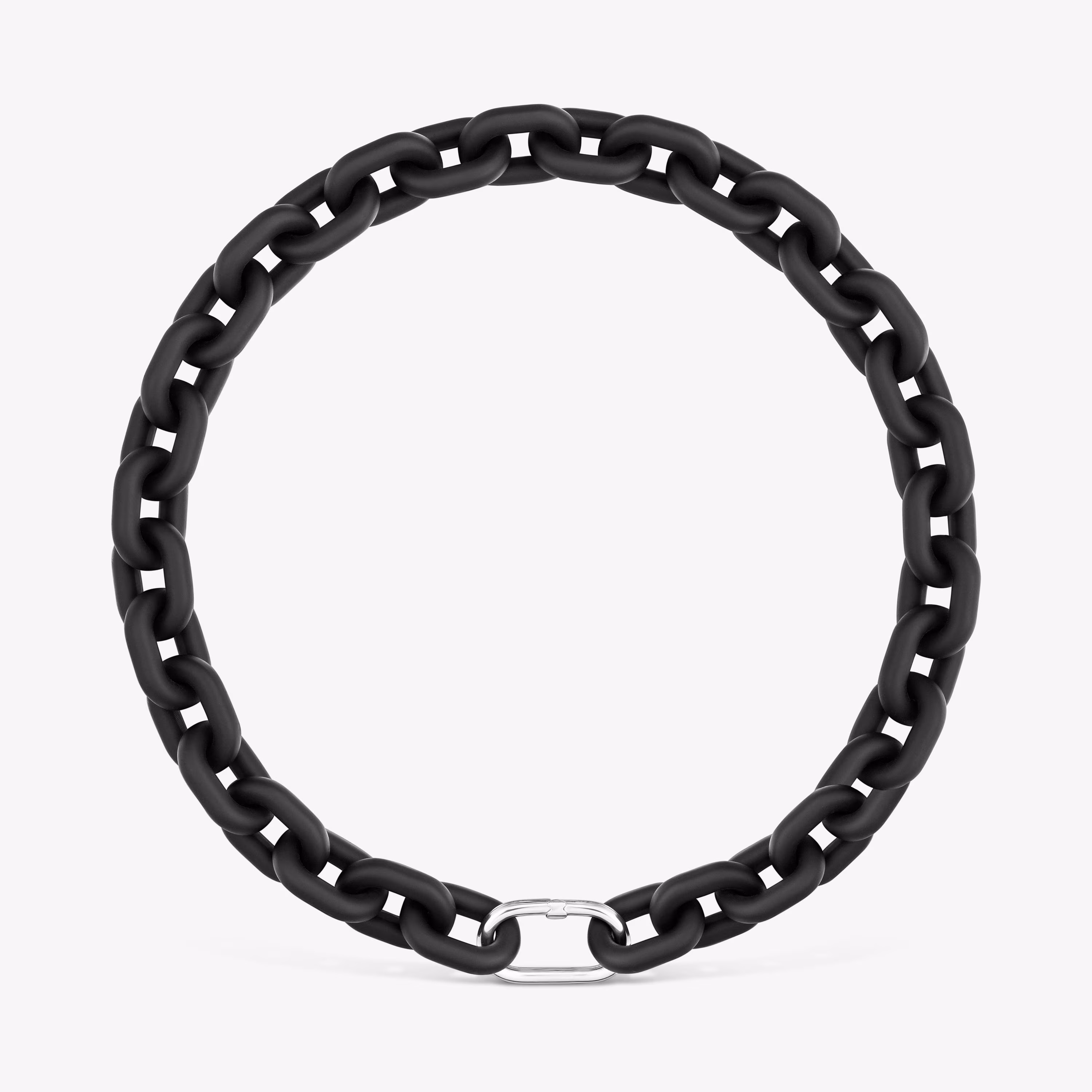 Collar cadena de acetato en color negro y anilla de plata Hold Oval