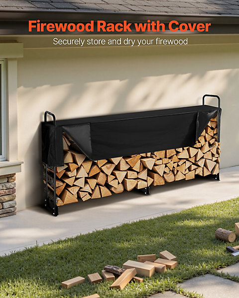 Abri à buches 259x36x117 cm avec couverture 600D, pour 1/2 corde de bois en intérieur/extérieur.