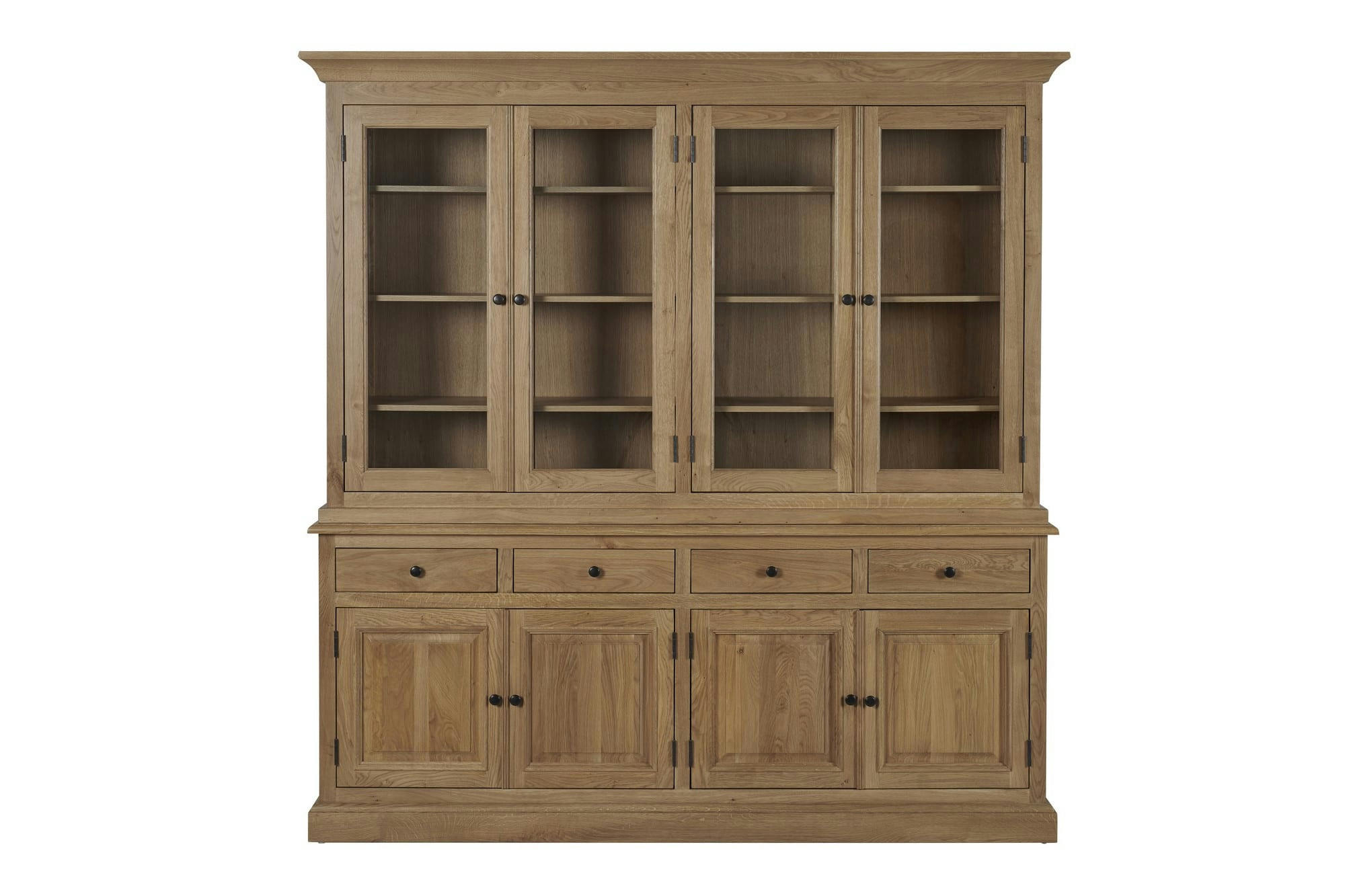 VICTORIA - Buffet vaisselier en chêne 4 portes vitrées 4 tiroirs 4 portes bois