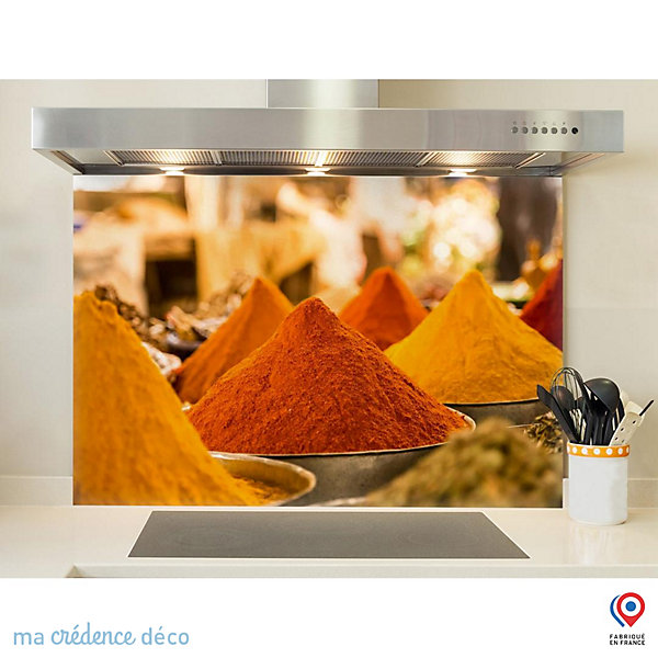 Crédence cuisine fond de hotte Epices colorées 2 - Verre trempé - L 90 cm x H 60 cm - MaCrédenceDéco