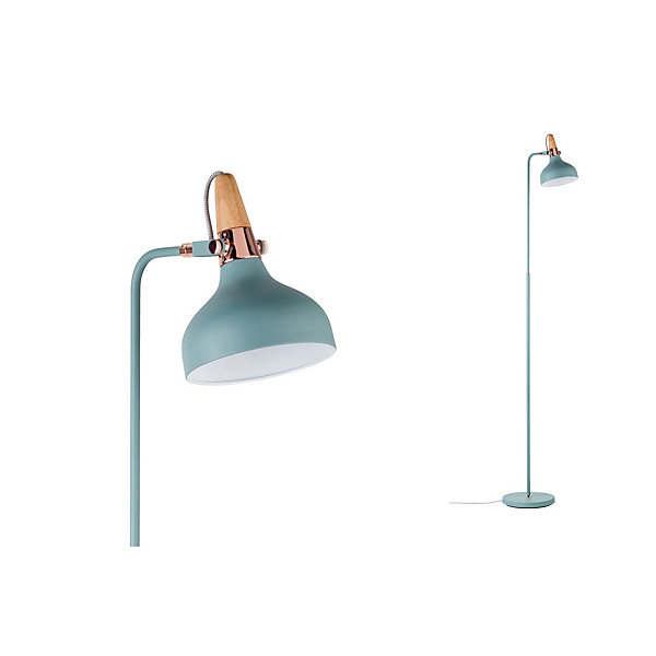 Lampadaire Juna E14 max. 20W Vert satiné Cuivre Bois Métal Bois