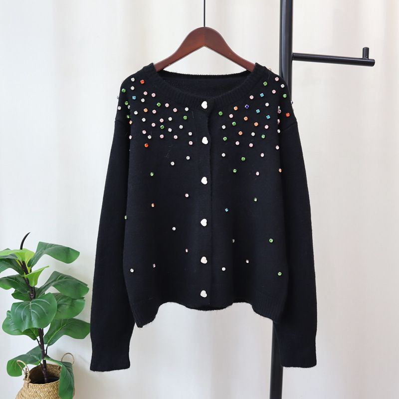 PEACH ACCESSORIES Sparkling Jewel Embellished Cardigan in Black