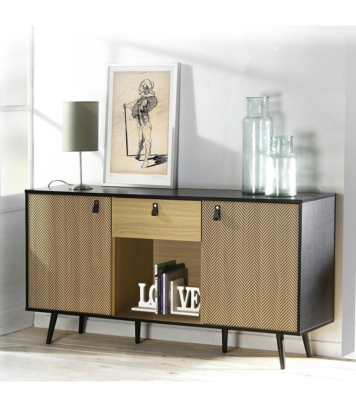 CHELSEA - Buffet 2 portes avec motif chevron L150cm - marron