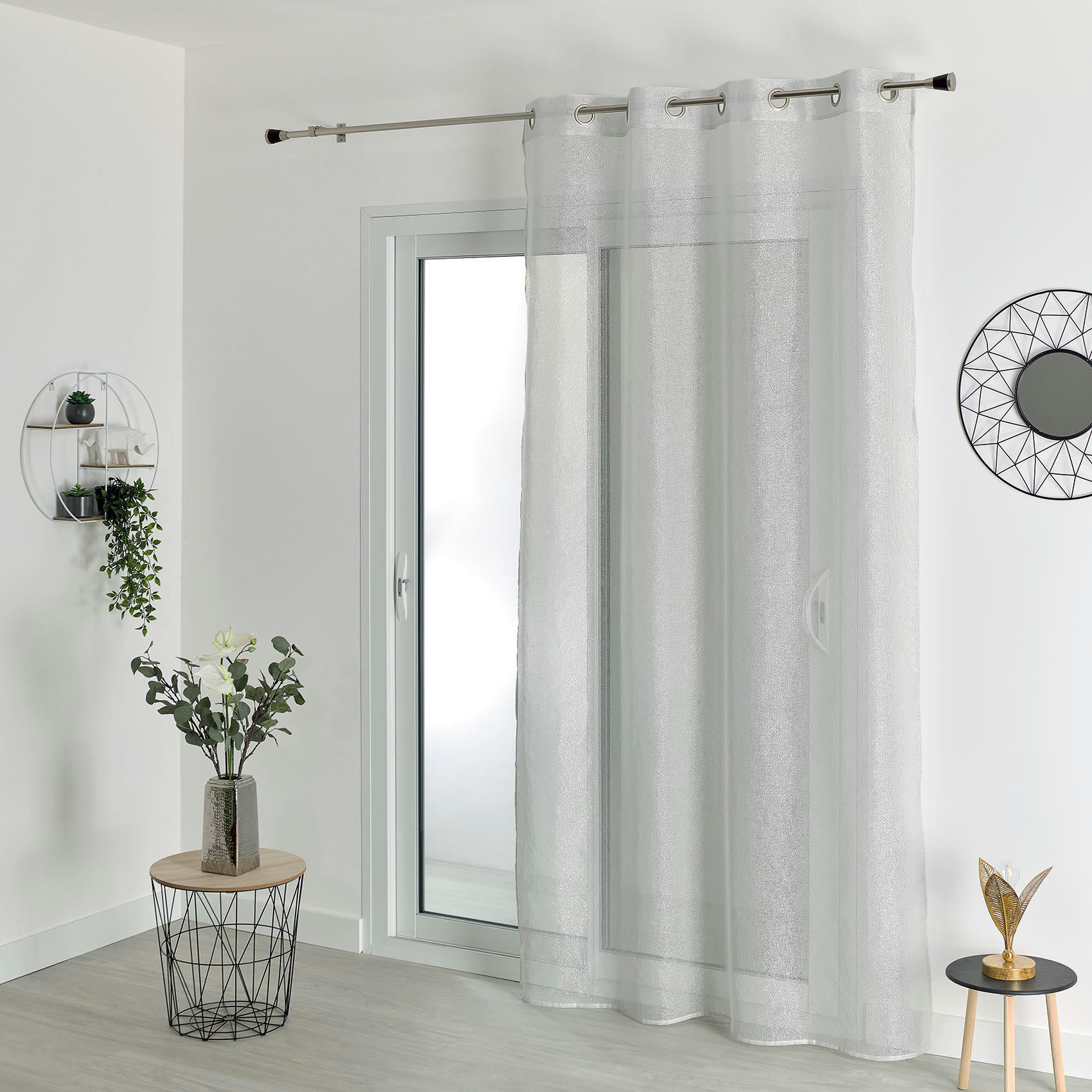 - Voilage tissé et argenté polyester argent 140x240 cm