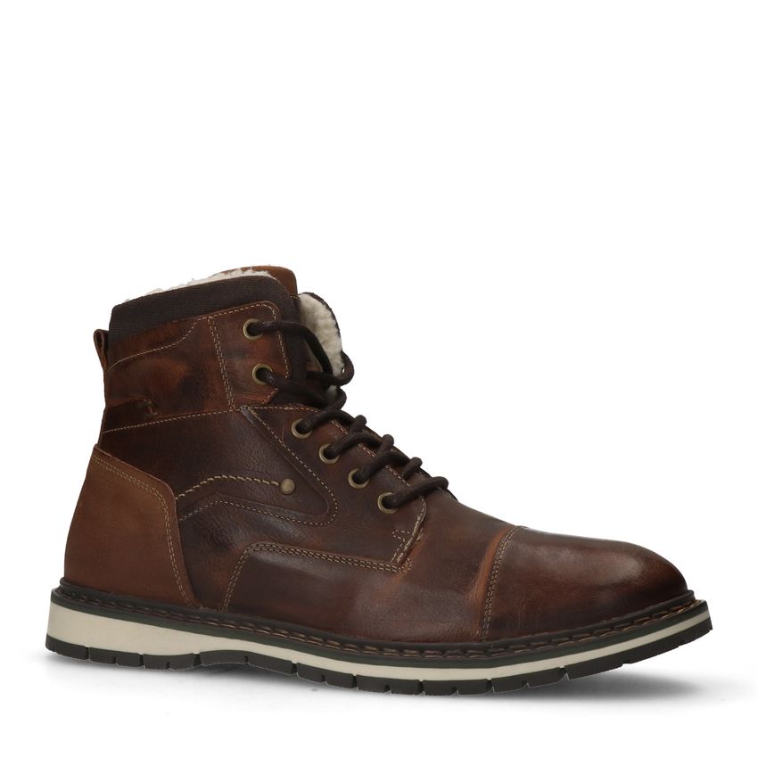 Manfield Cognac leren veterboots