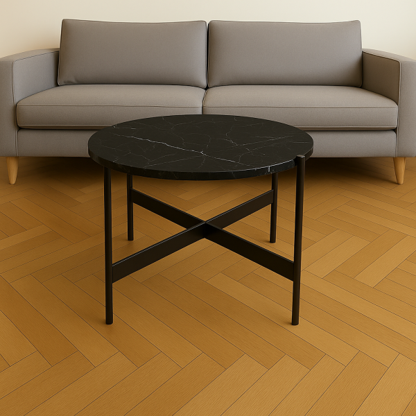 Stolik Kawowy Okrągły z Marmurem Nero Marquina SOLE S - 11