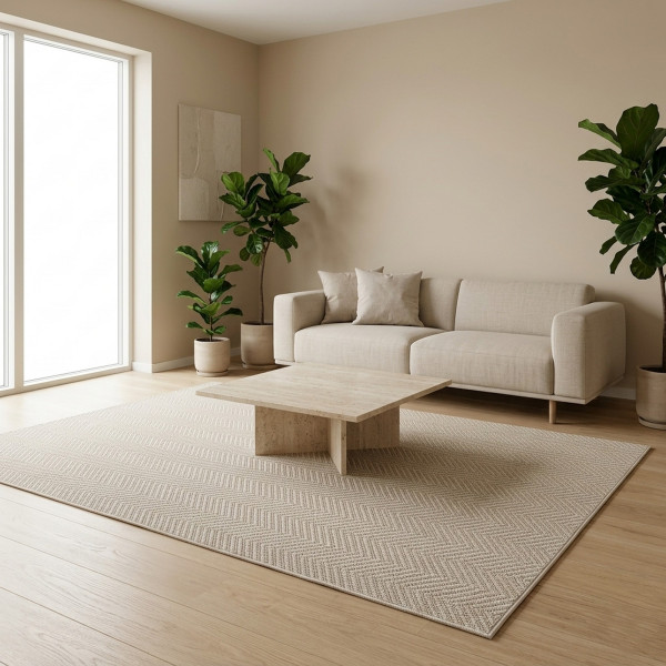 Dywan pętelkowy boucle Pure 003 beżowo-kremowy modny do sypialni 060x100
