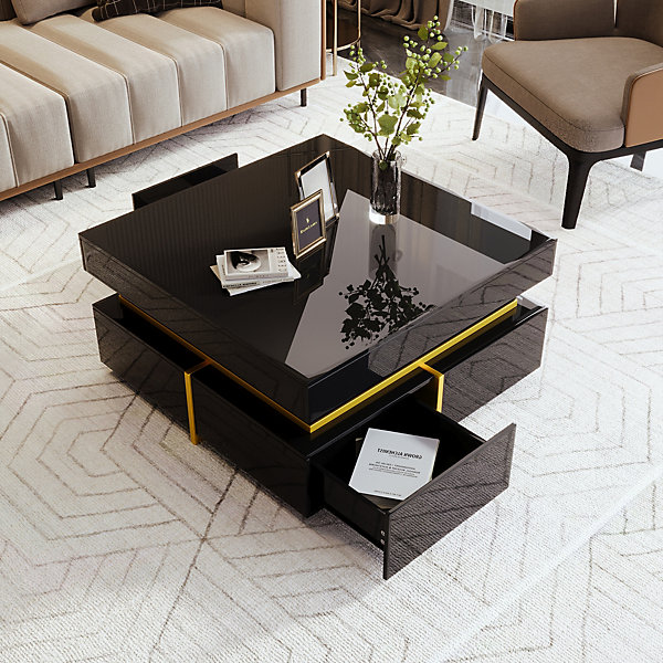 Meuble TV design Moderne - Fabrication en Panneau de Particules - Finition Haut Brillant - 70 x 35,5 x 70 cm - Noir