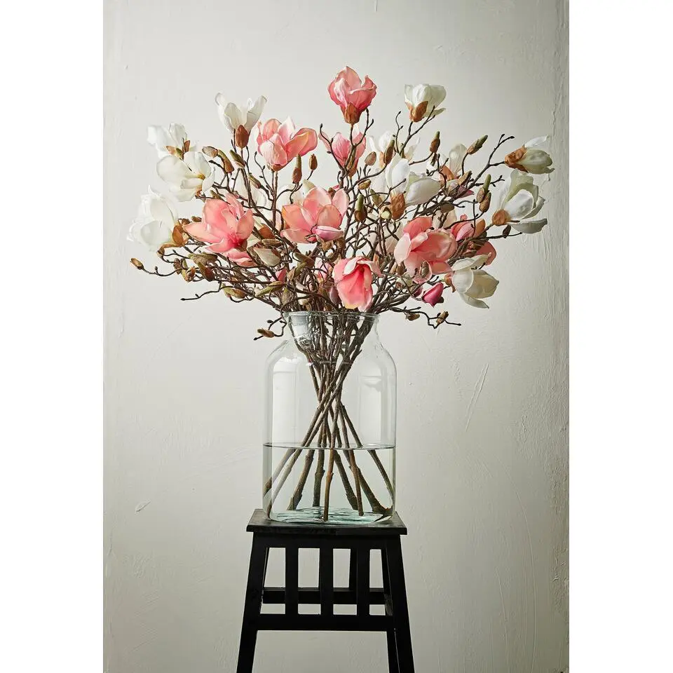 Mica Decorations Kunstbloem - magnolio beverboom - roze - 80 cm