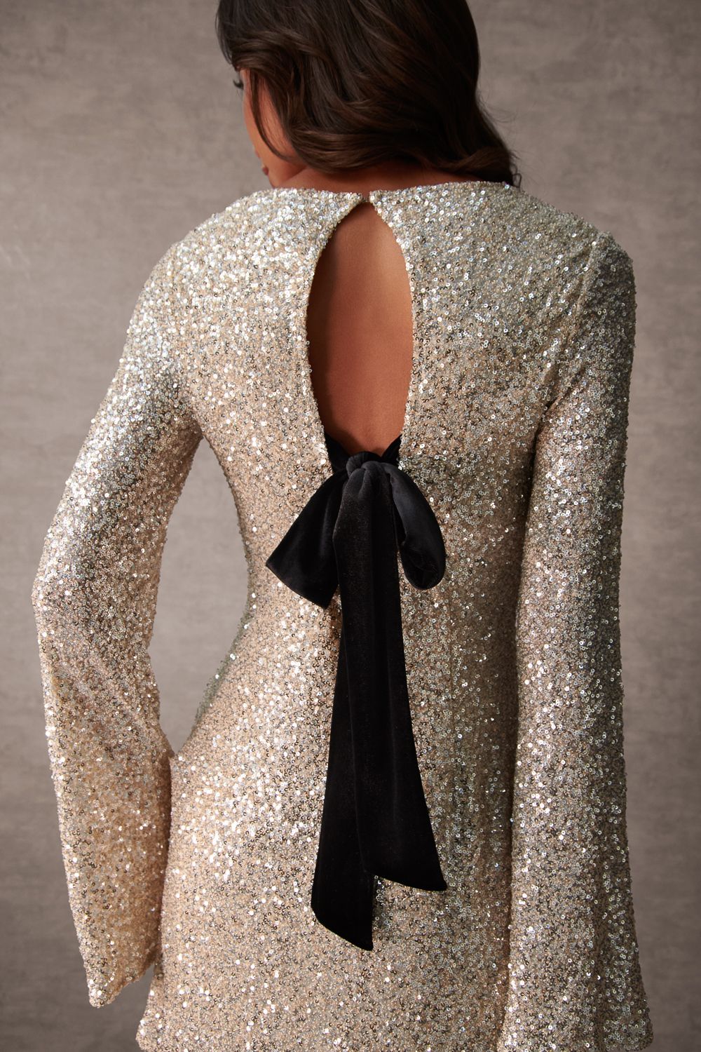 Blue Vanilla Luxe Bow Back Sequin Shift Dress
