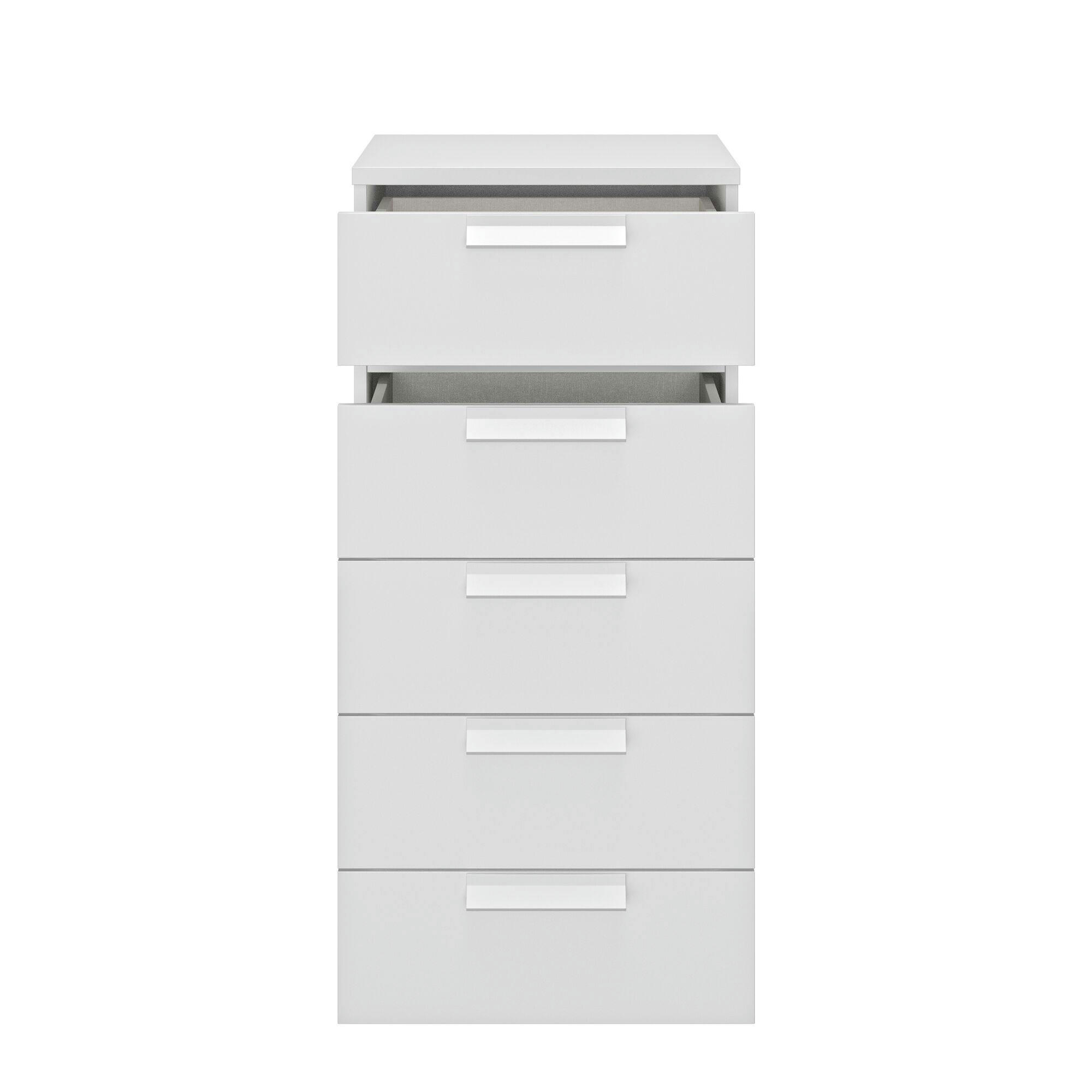 GAIA - Chiffonnier 5 tiroirs effet bois blanc
