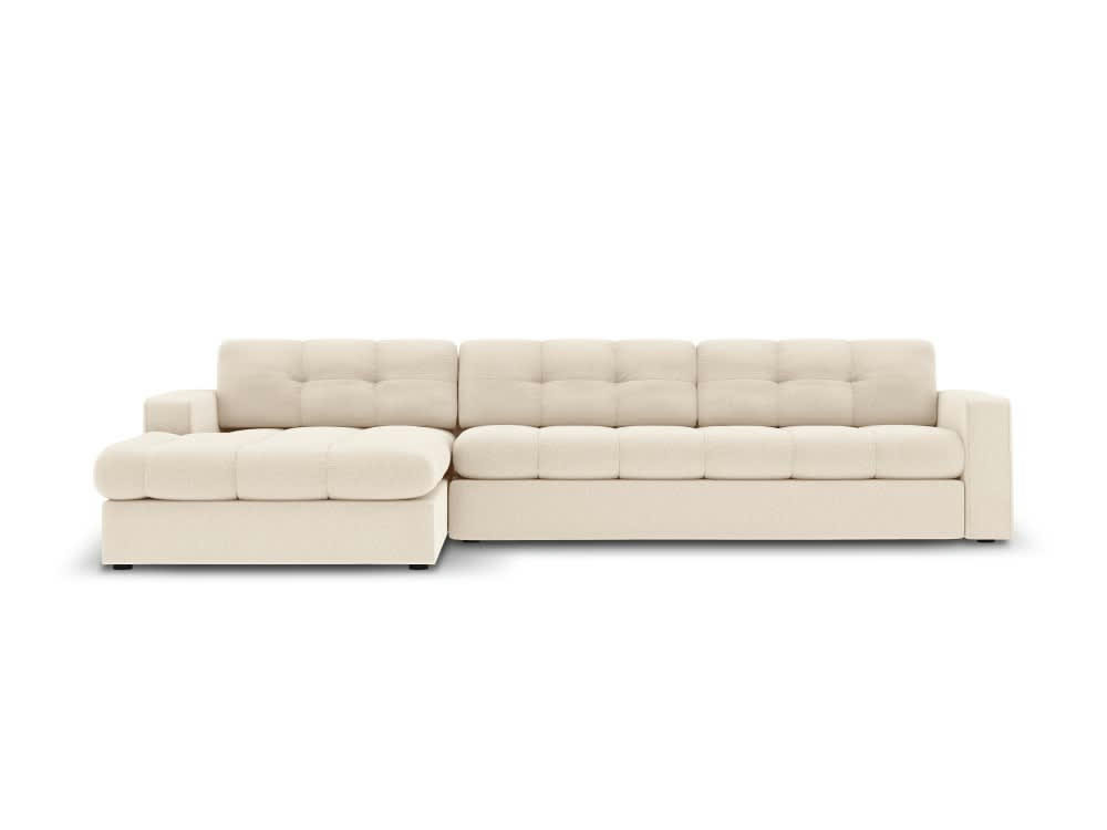 JUSTIN - Canapé d'angle 4 places en tissu structuré beige clair