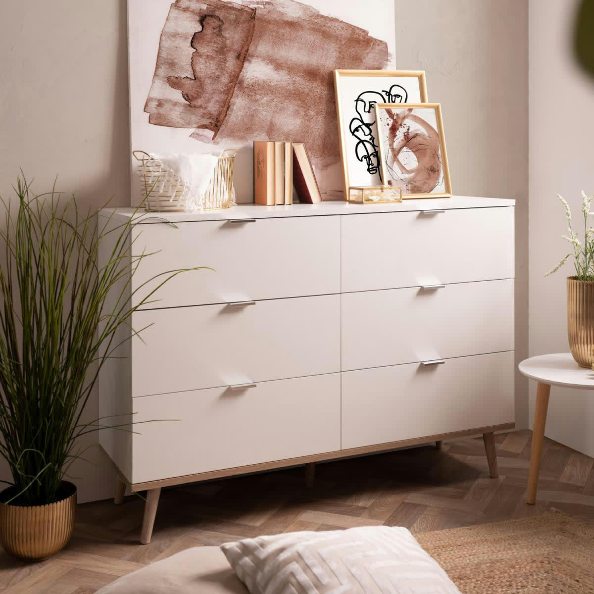 - Commode avec 6 tiroirs en bois blanc 86,5x120x40cm