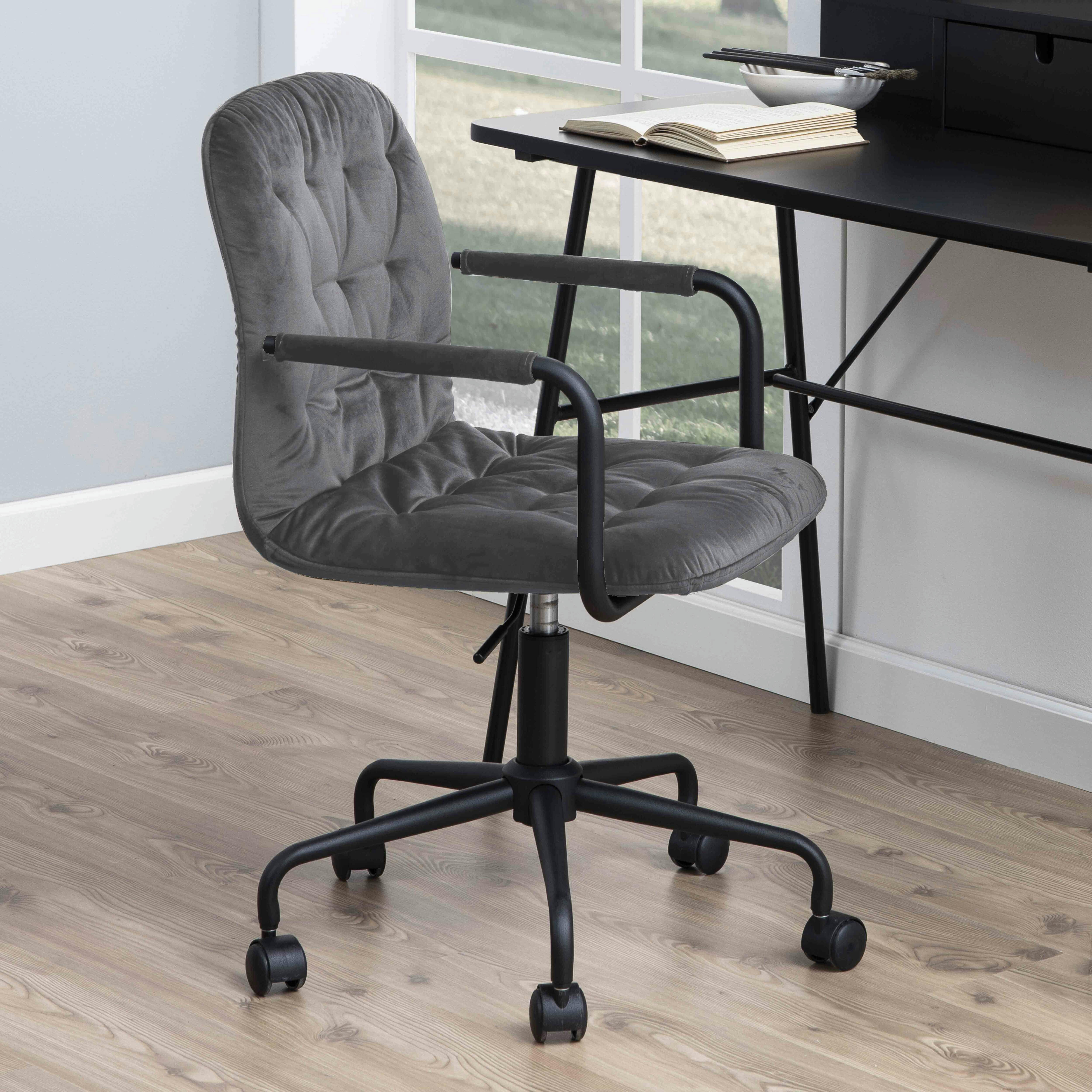 MATT - Fauteuil de bureau à roulettes en velours gris