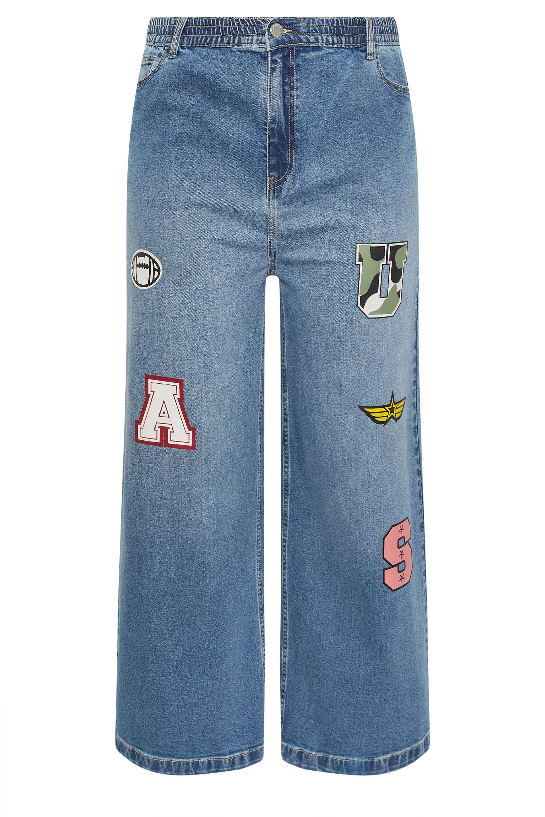 Yours Badge Applique Wide Leg Jeans
