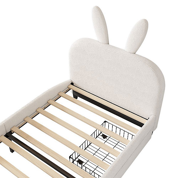 Lit Plat 90x200cm Laine Mouton Forme Lapin Blanc Blackcolors