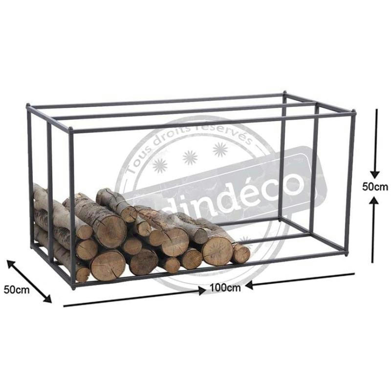 - Porte-bûches horizontal en métal gris