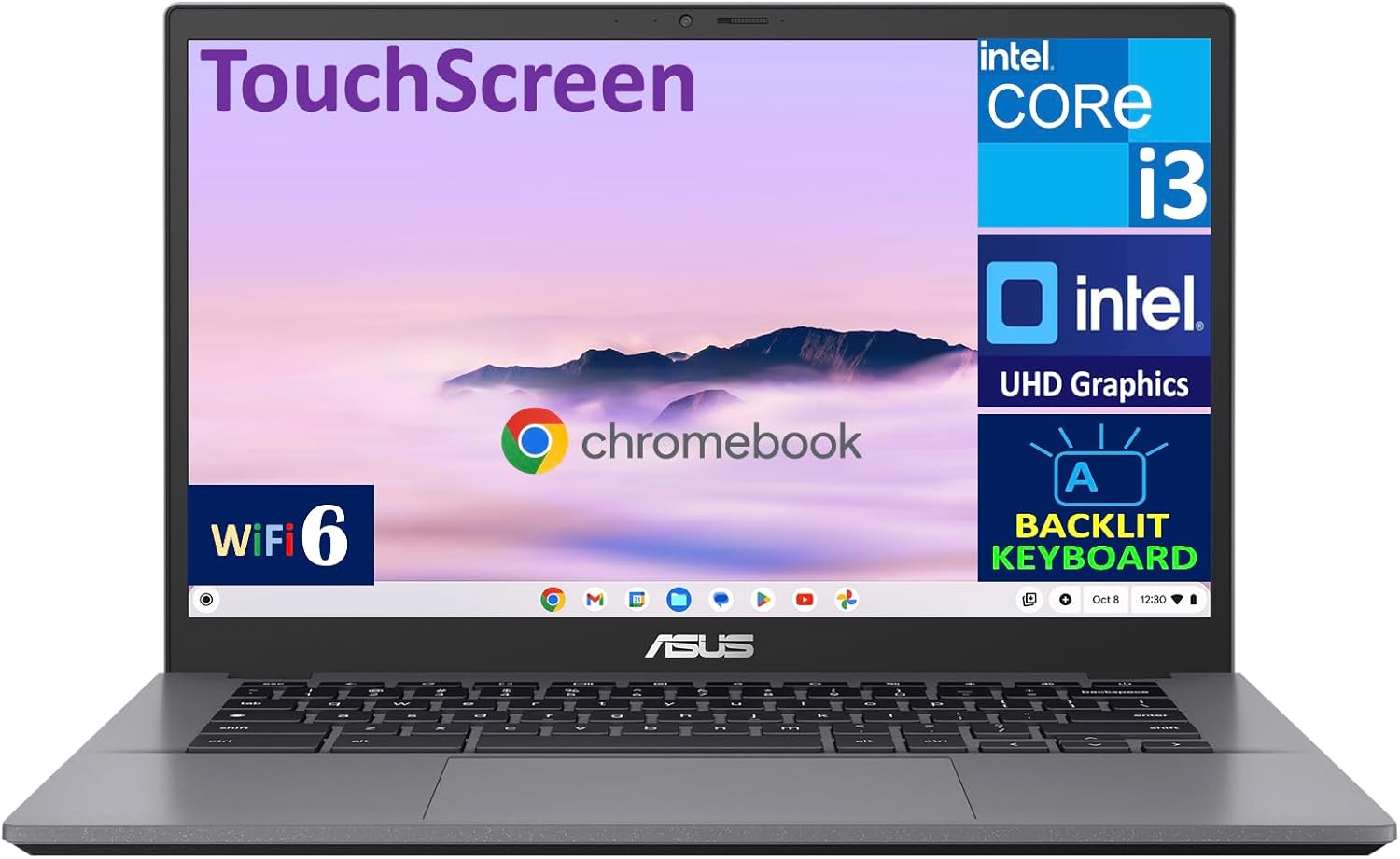 ASUS Chromebook Plus CX34 14.0 Touchscreen FHD Display (Intel i3-1215U  Intel UHD  8GB LPDDR5  128GB SSD  Backlit KB  WiFi 6  Webcam  Bluetooth 5.4  Chrome OS) (Renewed)