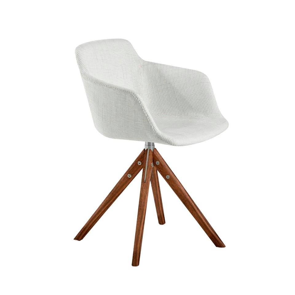 - Chaise pivotante en tissu et effet bois noyer