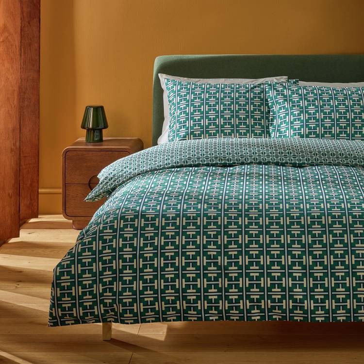 Habitat Geo Box Print Teal Bedding Set - Single