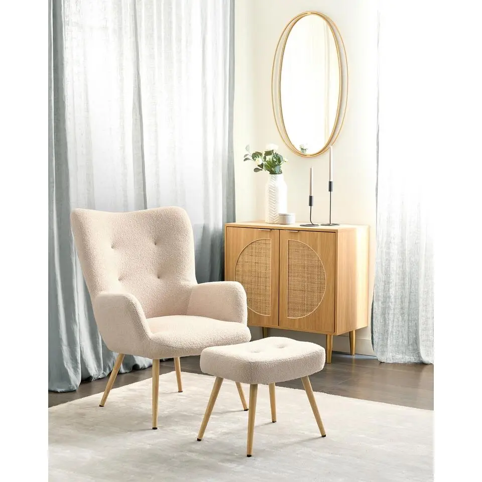 VEJLE II - Fauteuil met hocker - Beige - Boucl&eacute;