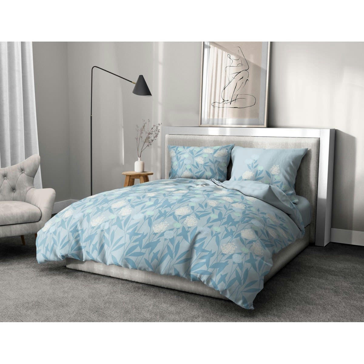 TEMPETE FLORALE - TEMPETE FLORALE Parure de couette 100% coton - Bleu - 240x260 cm