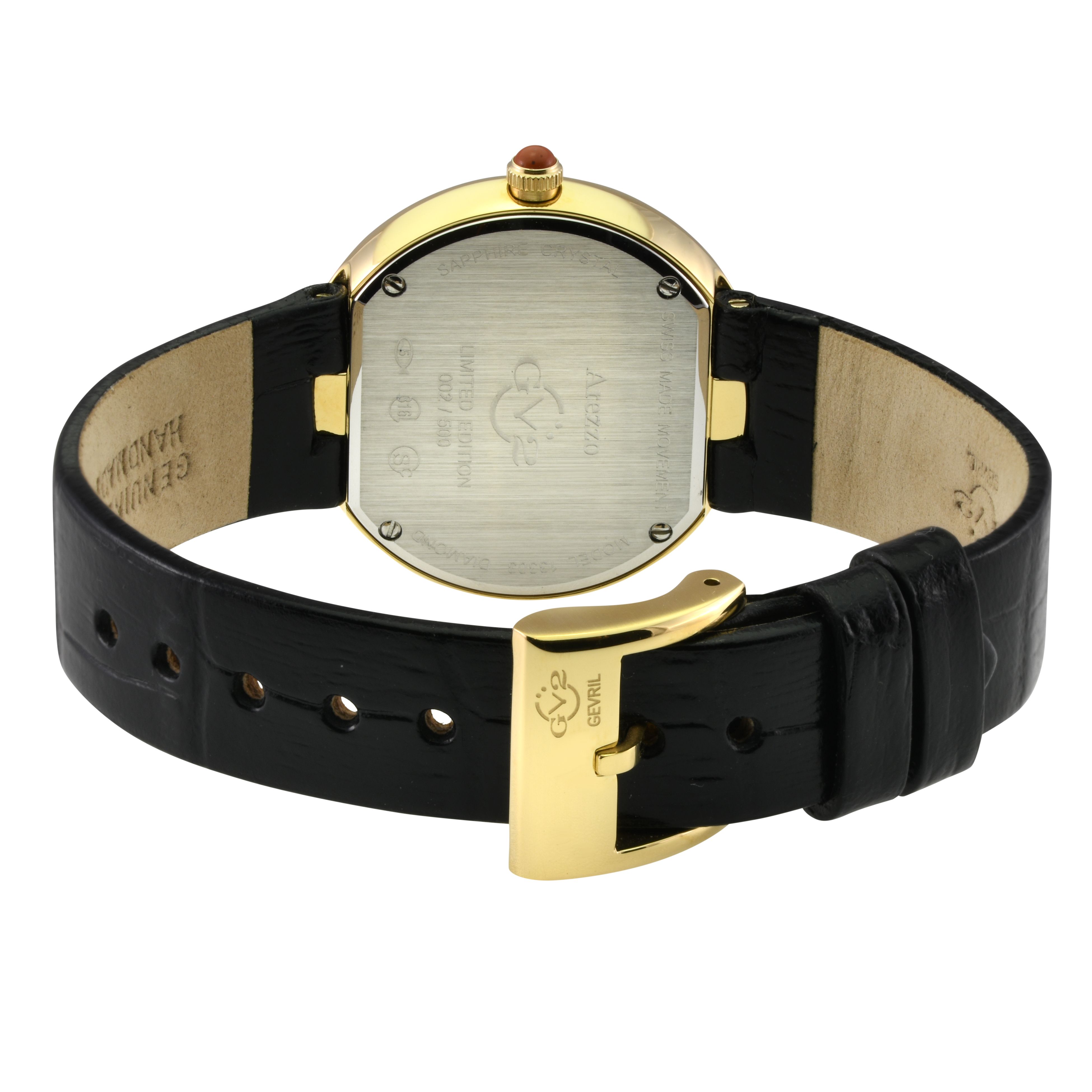 GV2 Arezzo Swiss Quartz Diamond Genuine Italian Handmade Leather Watch