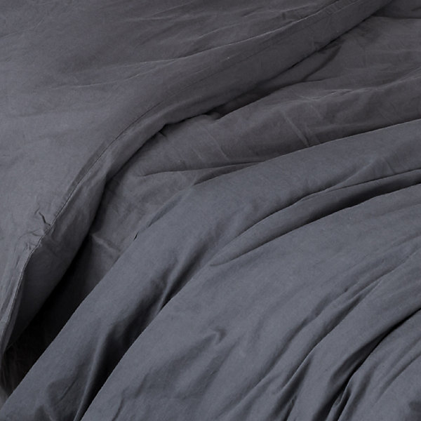 Housse de couette unie en coton Lavé (140x200 cm - Gris anthracite)