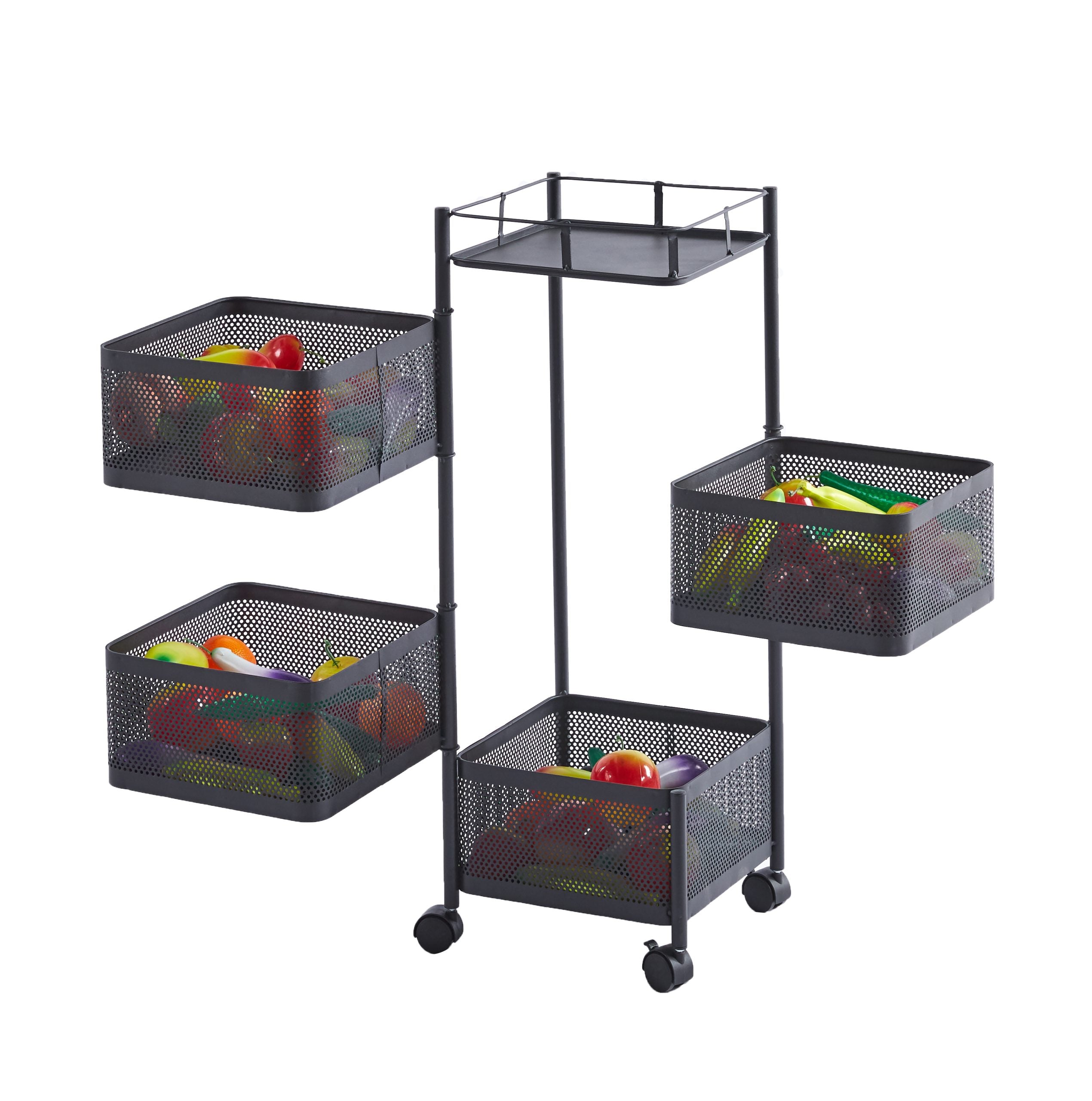 FurniLux Keukenrek met 4 Manden - Functioneel en Stijlvol Zwart Metaal - 28x28x77 cm