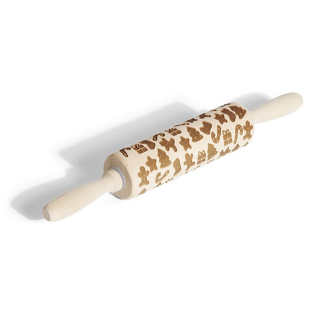 Rouleau à pâtisserie en bois gravé décor No&euml;l Ø5x35cm