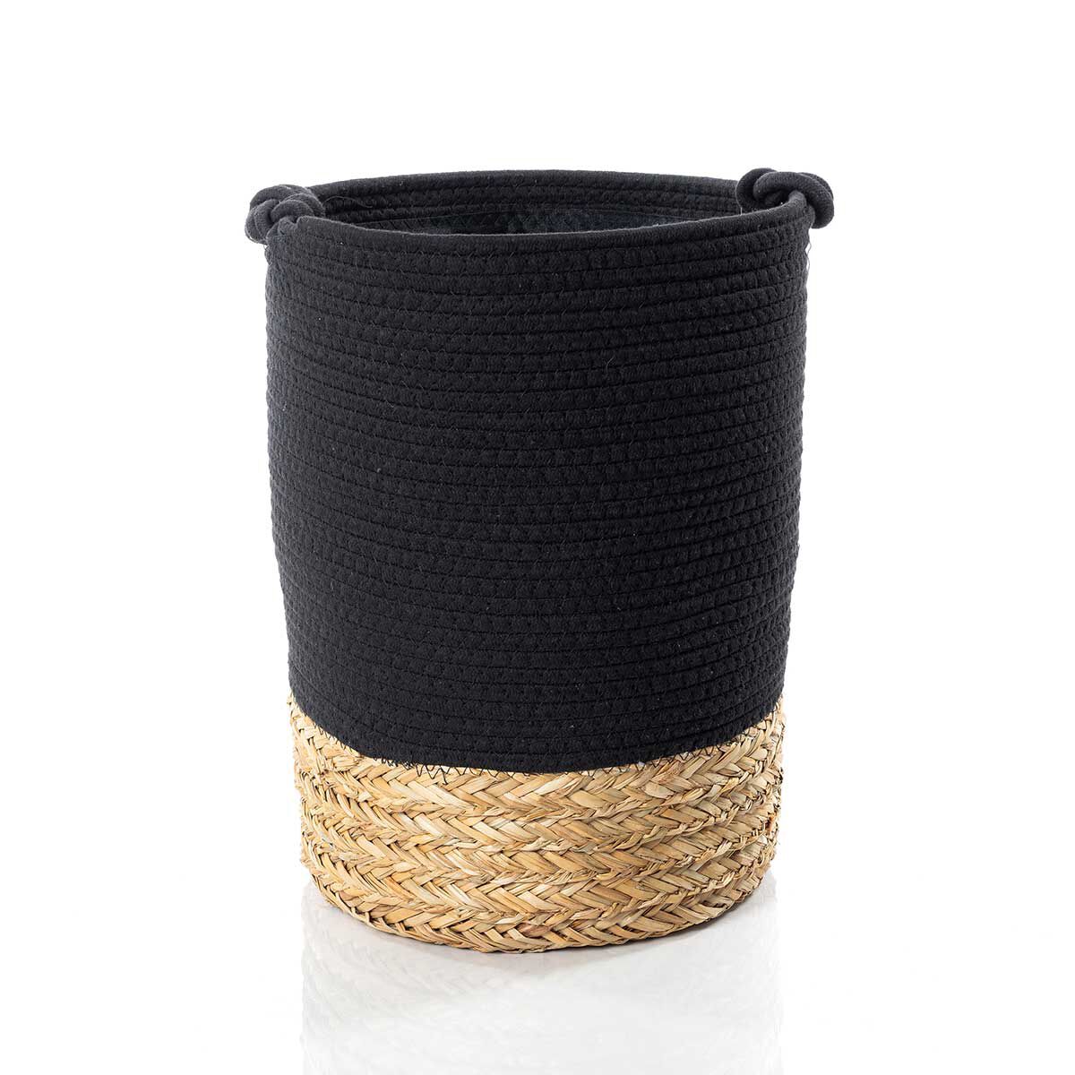 Cesto de roupa wc preto e natural 50cm