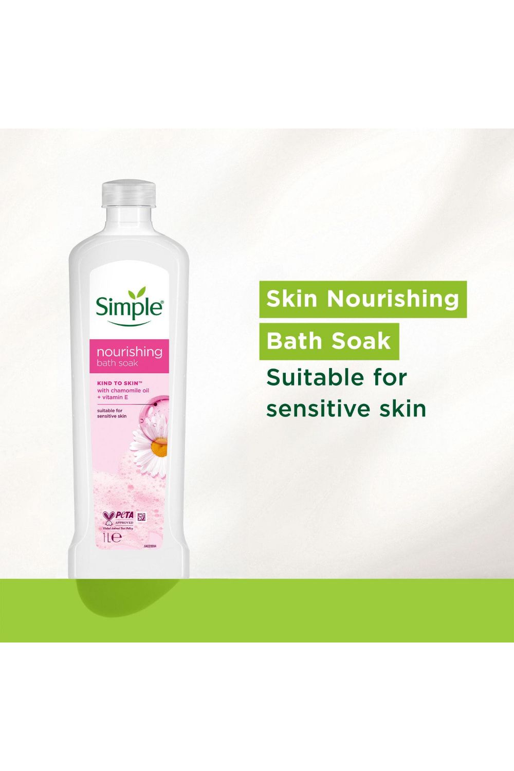 Simple 3x Kind to Skin Nourishing 'Bath Soak' w/ Chamomile Oil Sensitive Skin, 1L