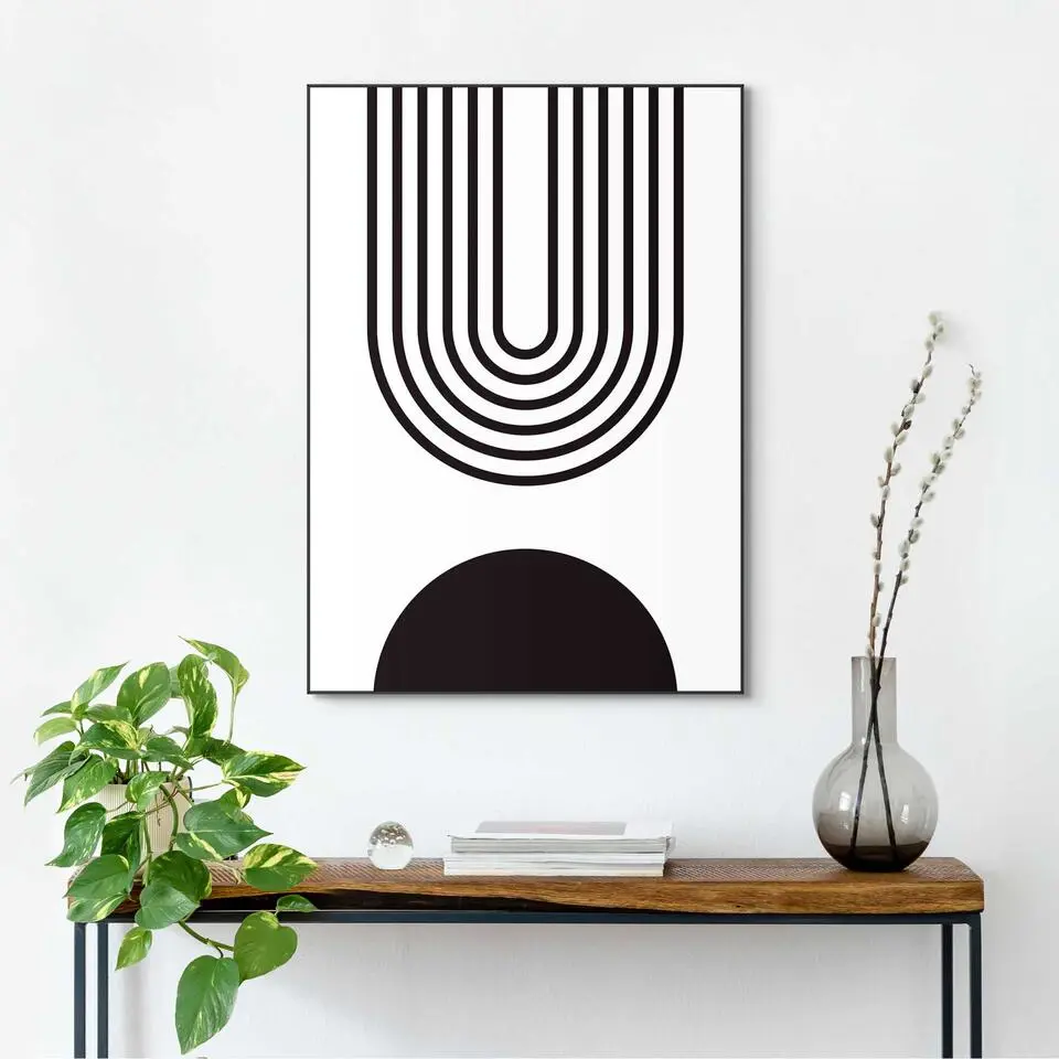 Schilderij Abstracte vormen - 70 x 50 - Zwart-Wit