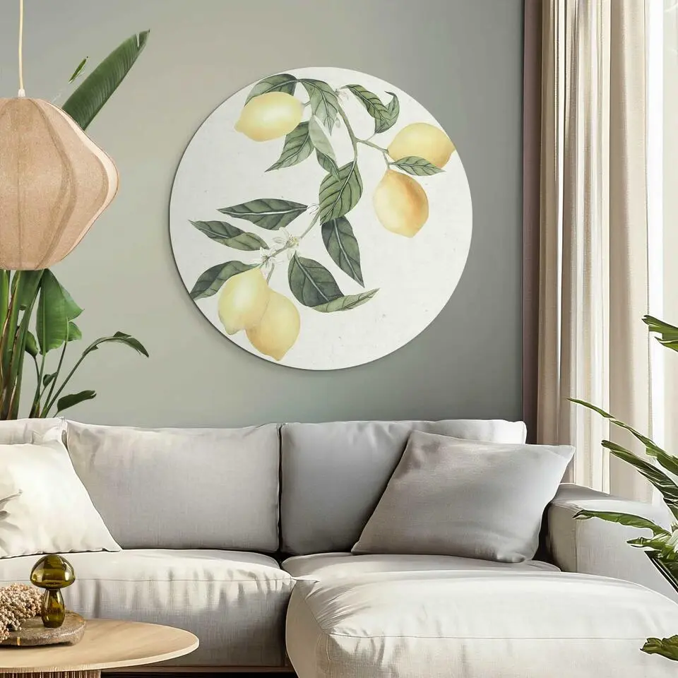 Glasschilderij Citroentak - &Oslash; 70 - Geel