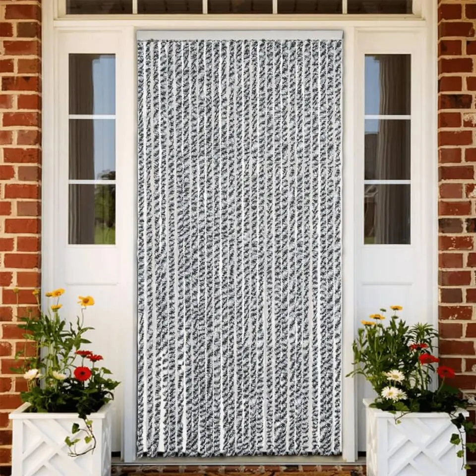 vidaXL - Vliegengordijn voor terrasdeur Grijs en zwart-wit Chenille - 118x220 cm