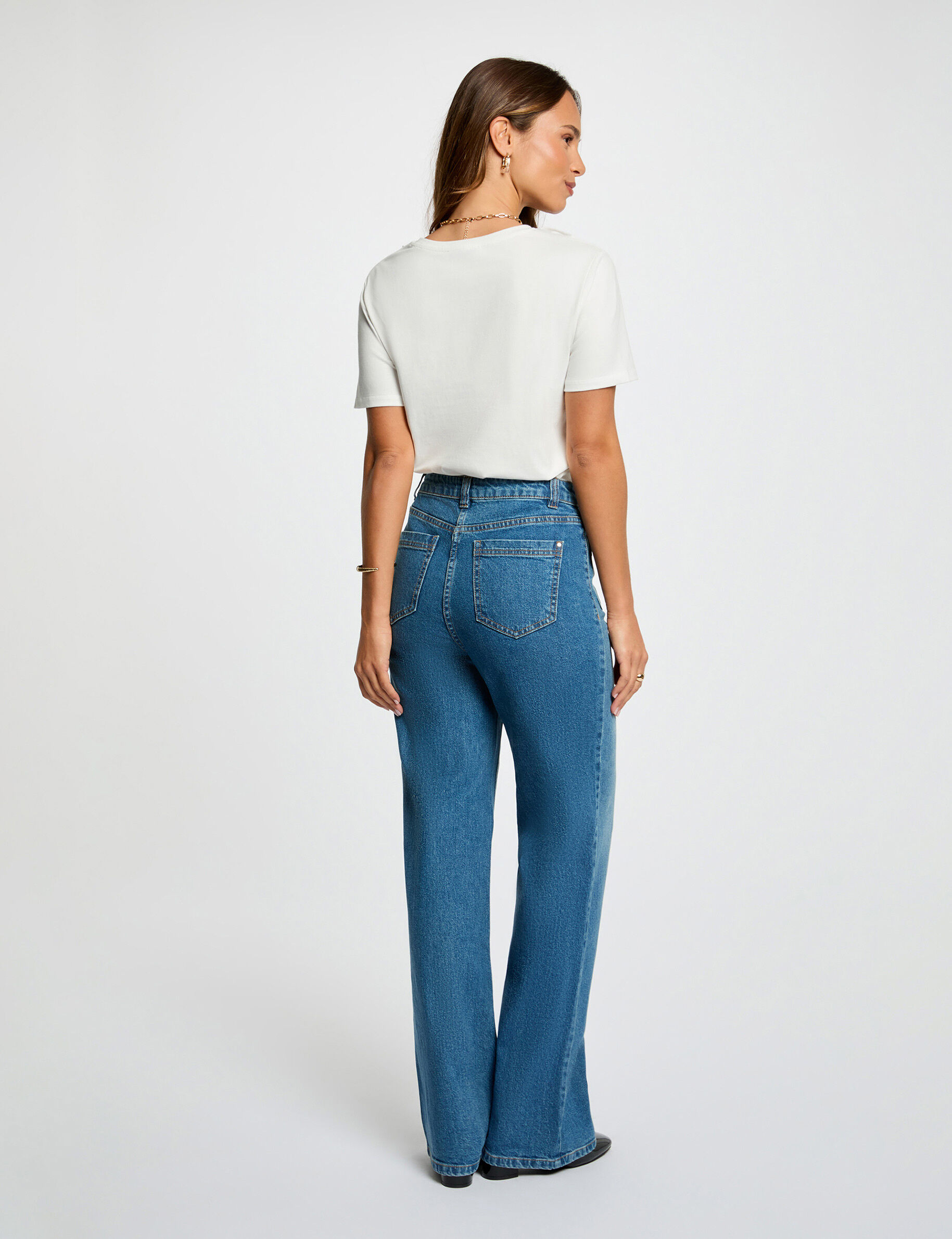 Wide-Leg High-Waisted Jeans Denim Stone Women