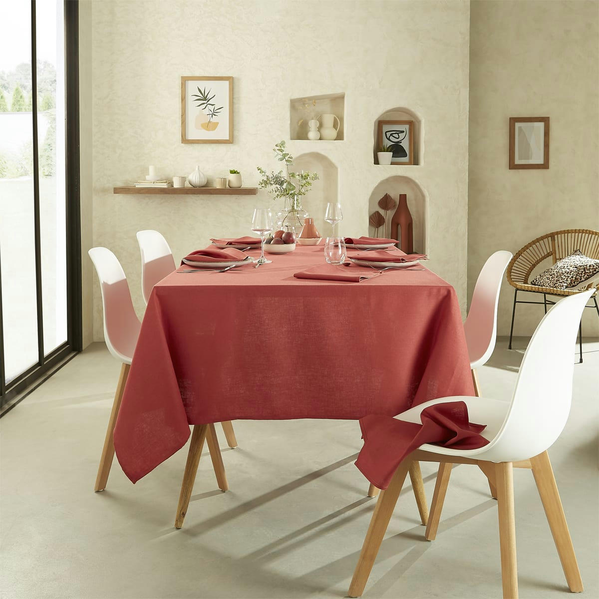LA LILLOISE - Nappe unie en polylin groseille 180 x 180