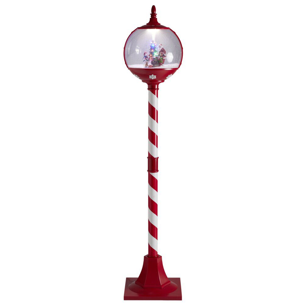 Lampadaire de No&euml;l animé et lumineux scène effet neige rouge et blanc H150cm