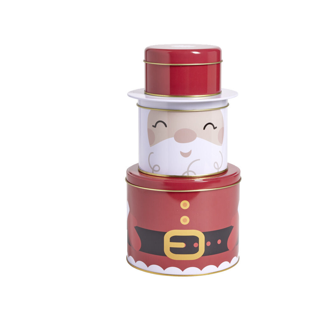 BoÎte alimentaire No&euml;l métal 3 compartiments Ø13,5xH26cm (2 modèles)