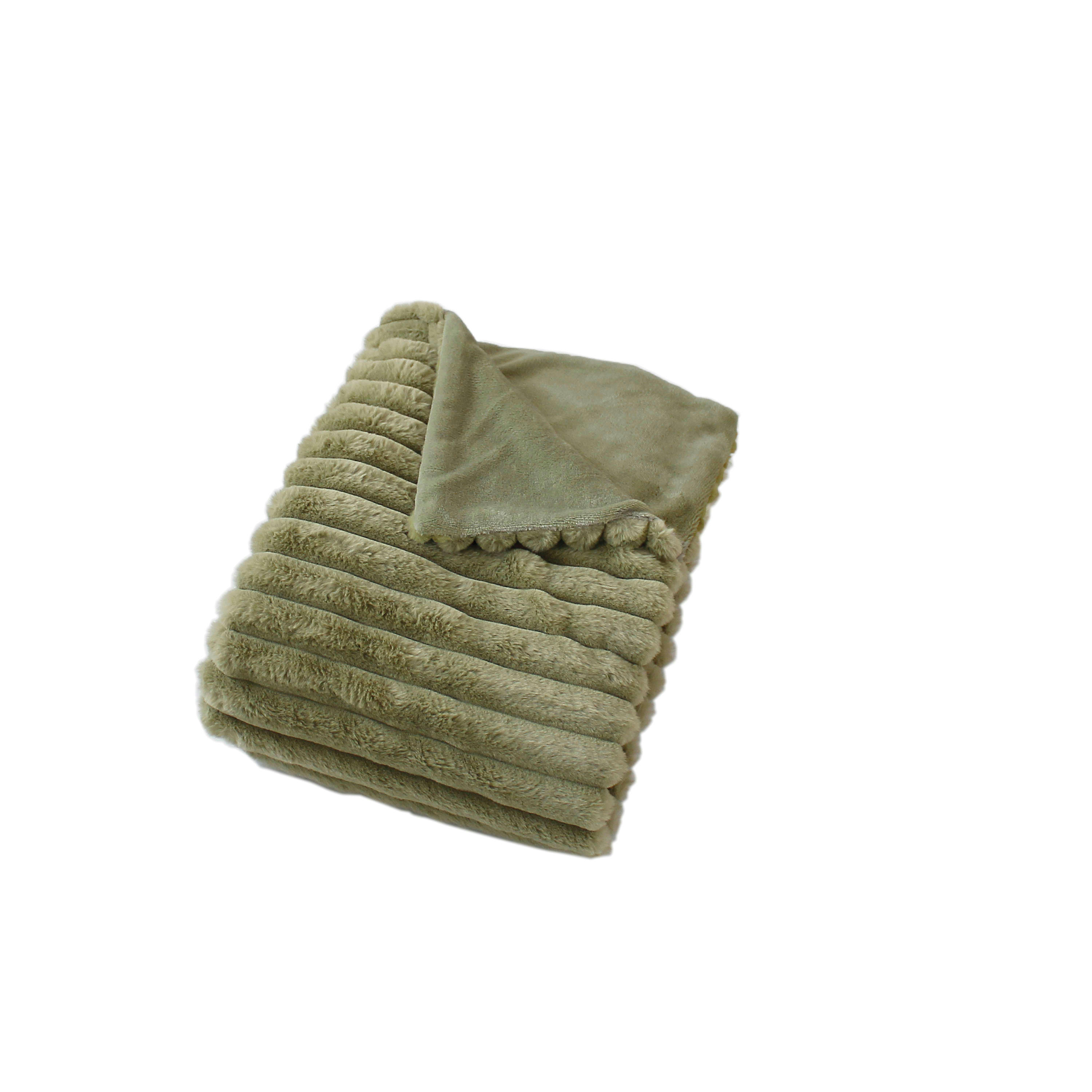 MATISSE - Plaid côtelé olive effet fourrure 125x150cm